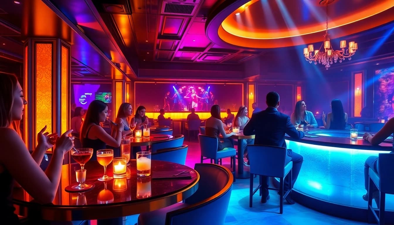 Night club sxm scene showcasing an upscale strip club with stylish patrons and captivating performances.