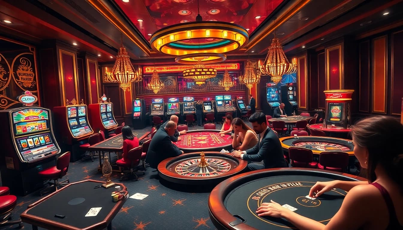 Experience the excitement of online gambling at trang chủ 32Win with vibrant casino visuals showcasing players in action.