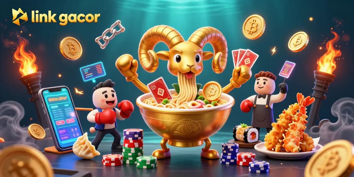 Experience the excitement of link gacor with dynamic characters and glowing crypto elements in an energetic casino scene.