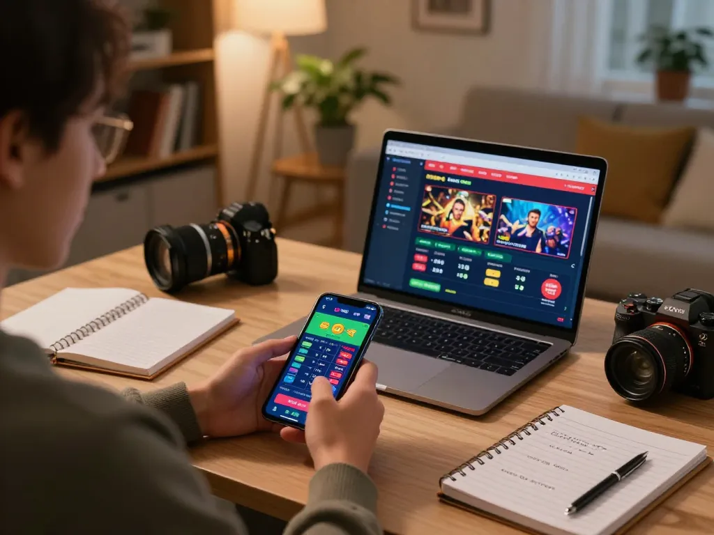 RR88 sports betting on a smartphone during a cozy home gaming session, showcasing strategic gameplay