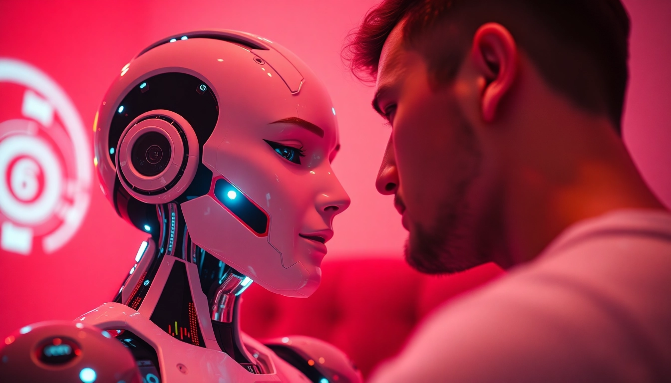 AI sex bot interacting intimately with a user, showcasing advanced technology and emotional connection.
