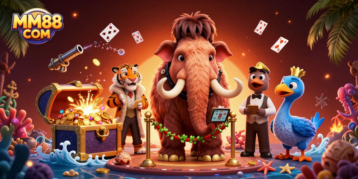 Access exciting gaming experiences with MM88 COM, featuring vibrant 3D casino characters.