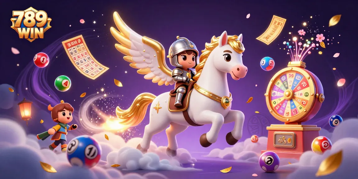 Experience thrilling bets at 789 WIN, featuring vibrant lottery balls and magical casino elements.