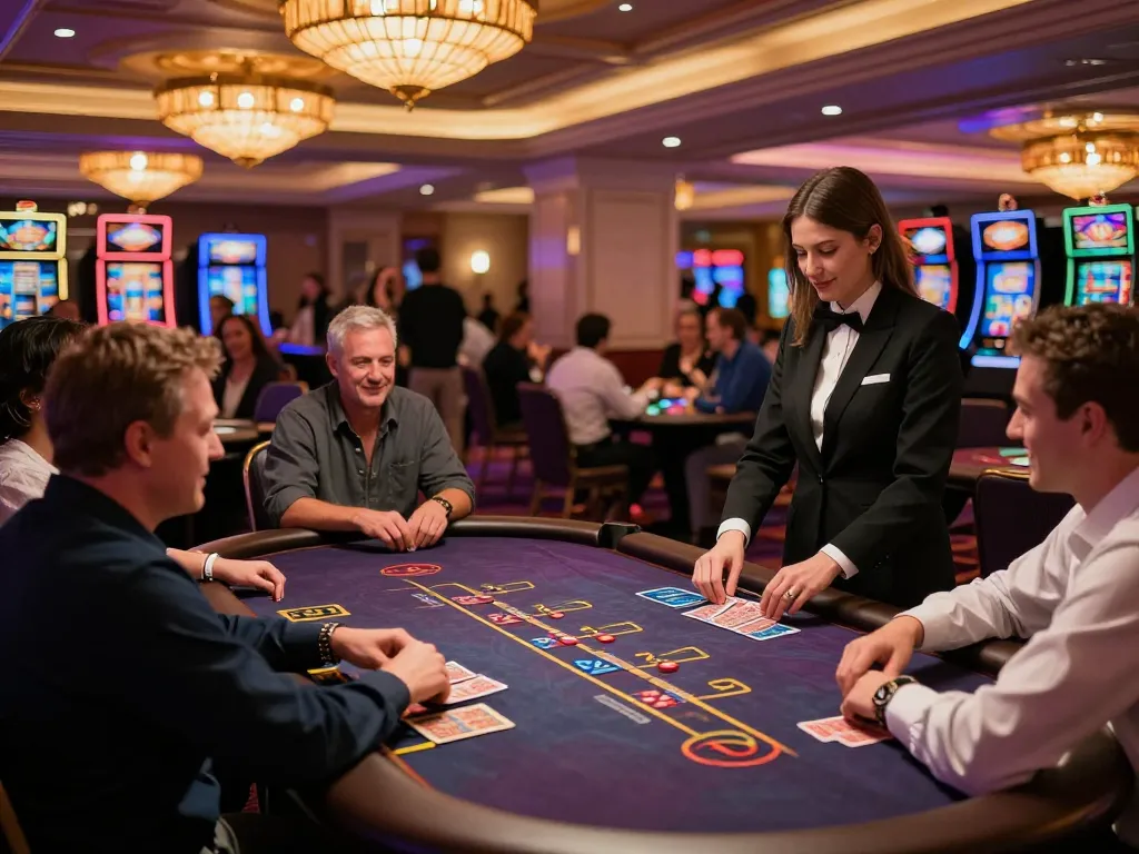 Nohu90 players enjoying a thrilling blackjack game in a vibrant casino atmosphere.