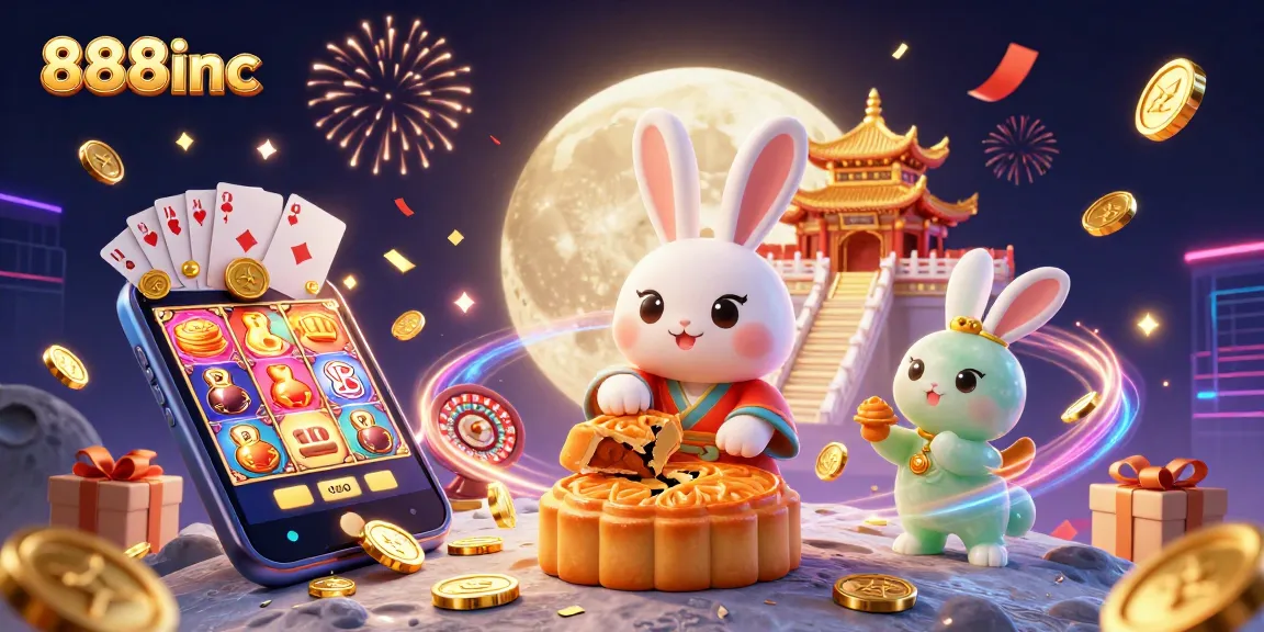 Experience the excitement of 888inc with a thrilling illustration featuring a moon rabbit and casino elements.