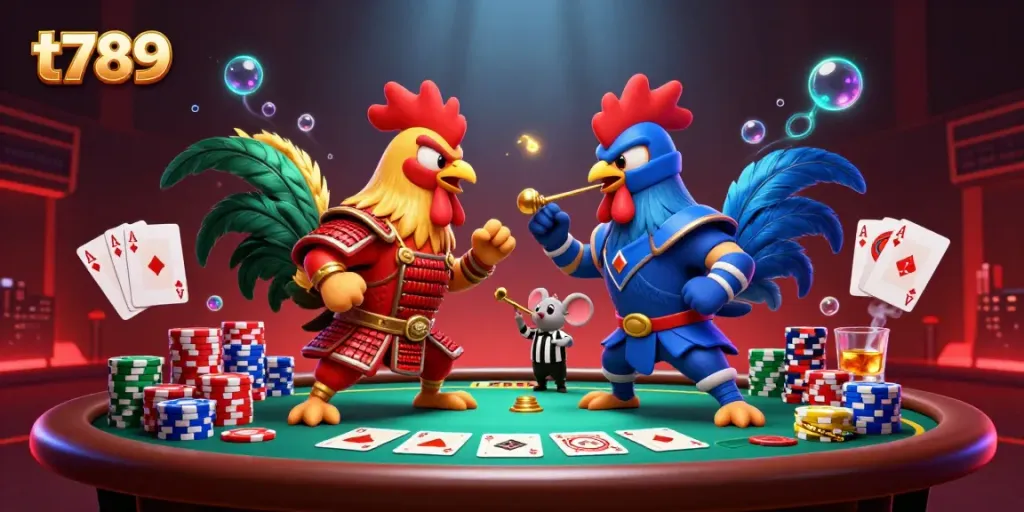Watch a dramatic standoff between t789's twin roosters in an engaging casino scene.