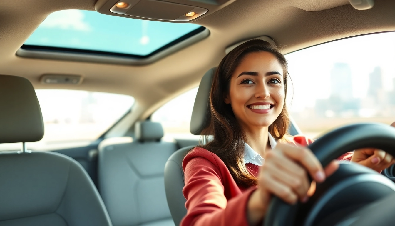 Taking automatic driving lessons Manchester with a professional instructor in a modern setting.