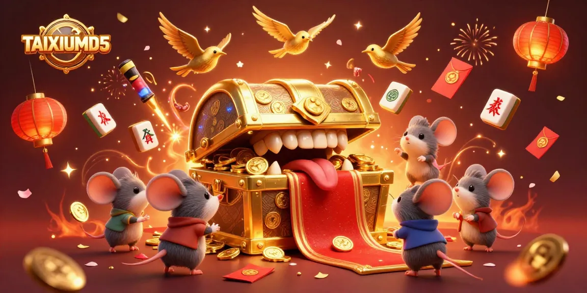 Engage with TAIXIUMD5 as adventurer mice chase golden treasures amidst casino-themed celebrations.
