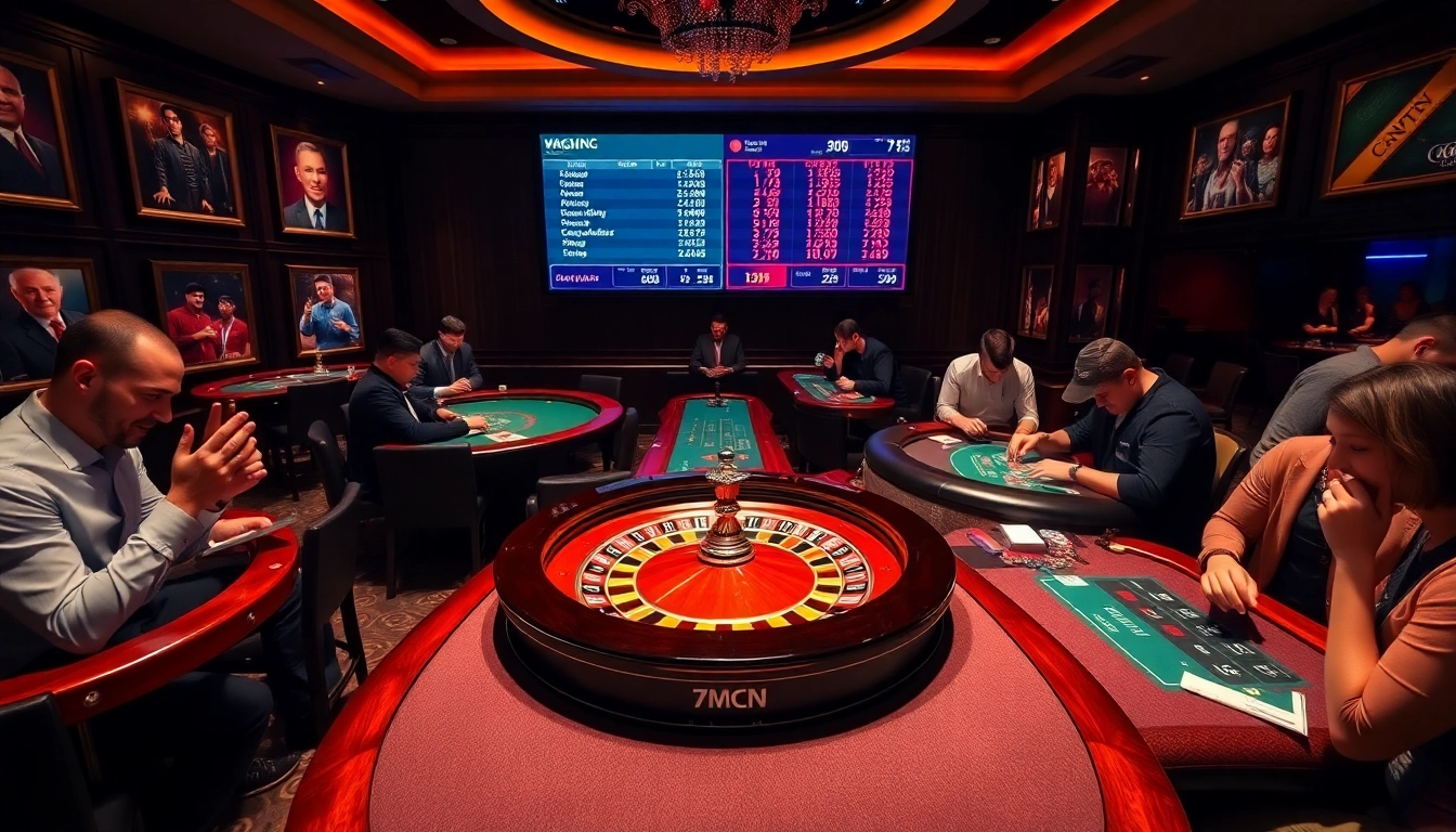 Exciting casino scene highlighting 7mcn sports betting alongside thrilling gambling activities.