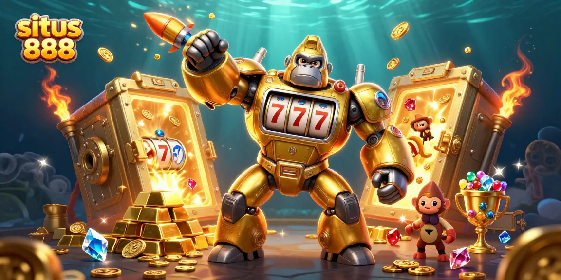 Spin to win big with situs 888's dynamic jackpot game featuring a golden gorilla mech!