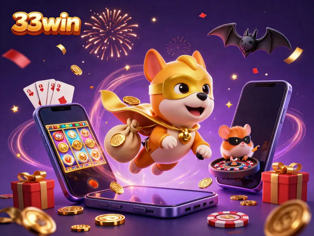Experience the thrill of 33win with coins and gameplay elements in a vibrant casino scene.