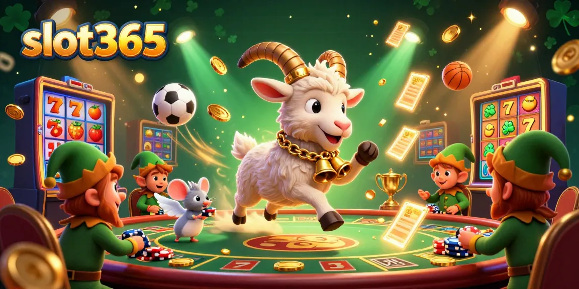 Engage with slot365 as a Krampus goat runs a thrilling casino scene filled with chaotic elements and vibrant energy.