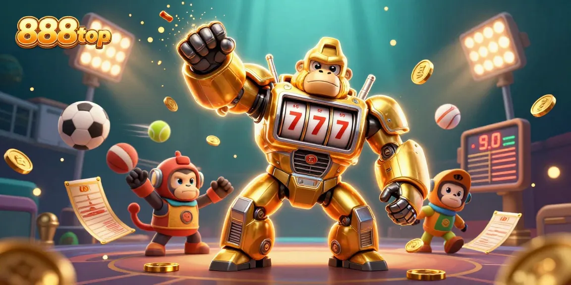Win big with 888top's dynamic gambling scene featuring exciting gaming elements and rich details.