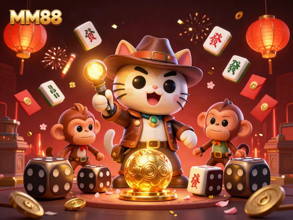 Engage with MM88's thrilling casino adventures featuring an archaeologist cat and monkey companion.