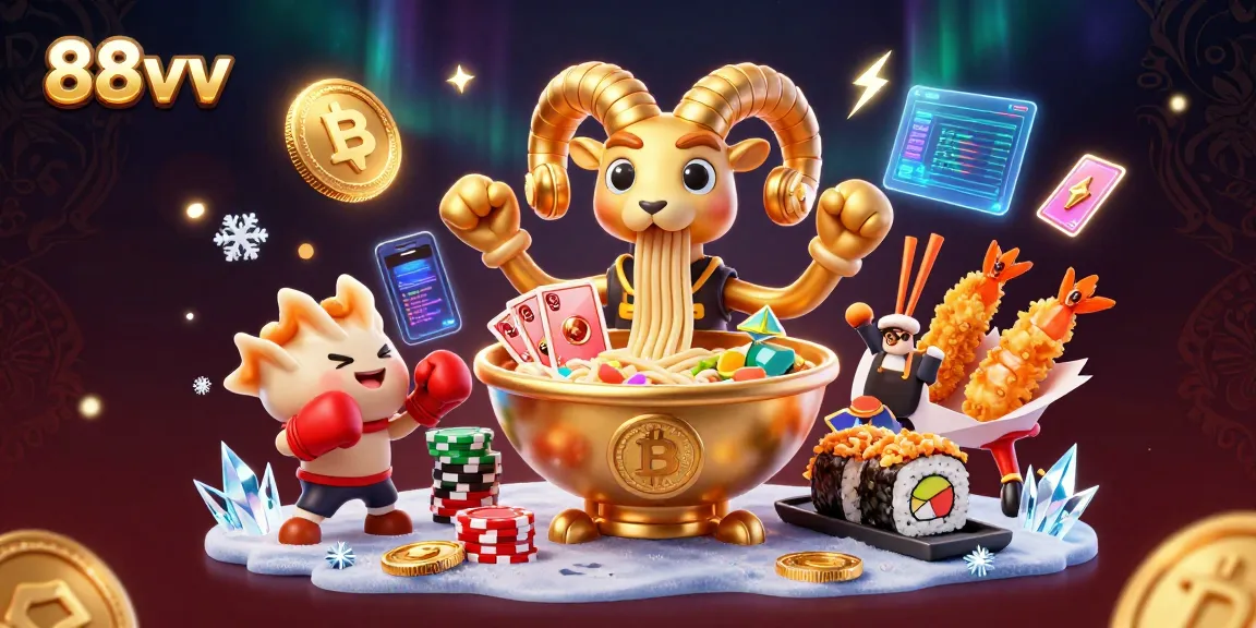 Bet big with 88vv's giant golden ramen bowl bringing excitement to crypto gaming.