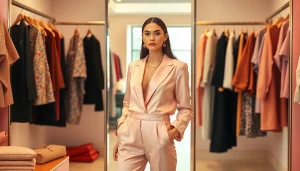 Stylish boutique display focusing on Women Fashion trends with an elegant model.