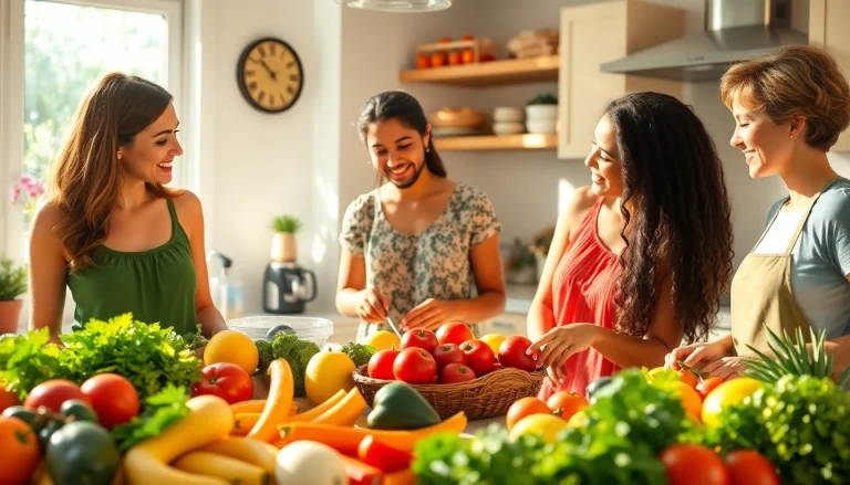 Engaging kitchen scene illustrating weight loss preparation with fresh ingredients, showcasing teamwork and health.