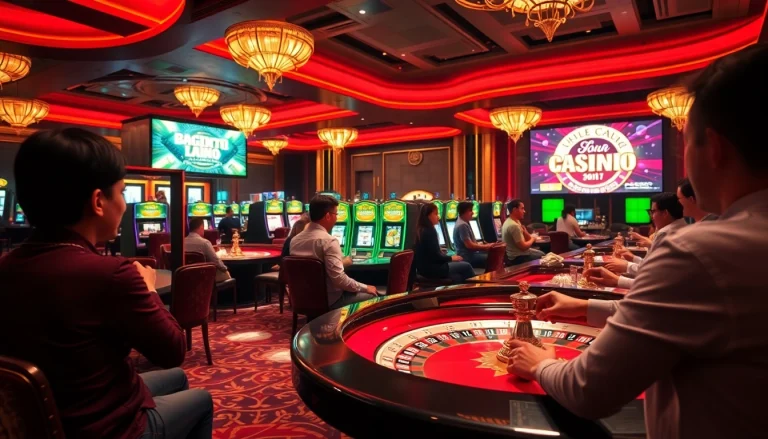 Experience the thrill of game bài đổi thưởng in an exciting casino atmosphere featuring vibrant gaming tables and lively players.