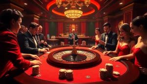 Experience the thrill of a live casino with high-stakes action, featuring 'link vào 69VN' at an elegant roulette table.