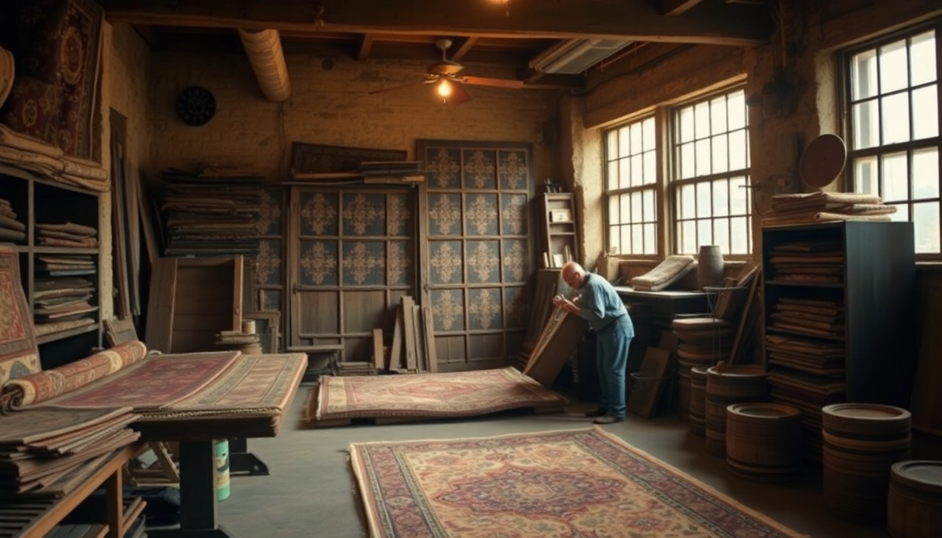 Restauro Tappeti milano showcasing a skilled artisan repairing a vintage rug with vibrant colors and rich textures.