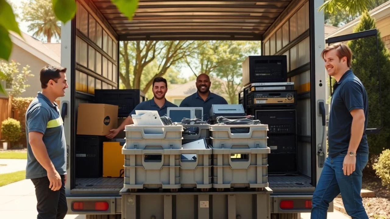 Facilitating free computer pick up by a professional team in a suburban neighborhood.