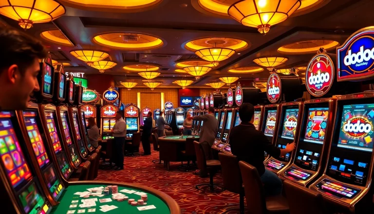 Engaging players at doaslot machines in a vibrant casino atmosphere.