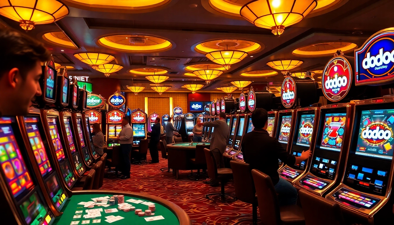 Engaging players at doaslot machines in a vibrant casino atmosphere.