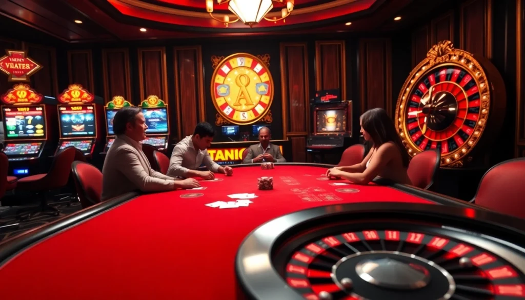 Experience high-stakes gaming action at https://vnew88.vip/ with a luxurious poker table and vivid casino elements.