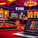 Experience the excitement of EV88 Casino with live gaming tables and vibrant slot machines.