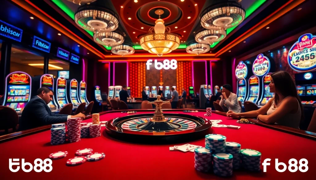 Experience the thrill of gambling at fb88 with vibrant poker tables and exciting slot machines.