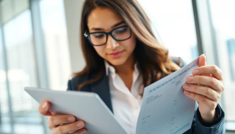 Completing the eta application uk on a digital device in a modern office setting.