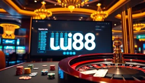 Experience the thrill of uu88 online gambling with vibrant poker chips and a roulette wheel.