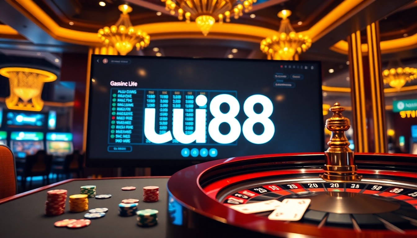 Experience the thrill of uu88 online gambling with vibrant poker chips and a roulette wheel.