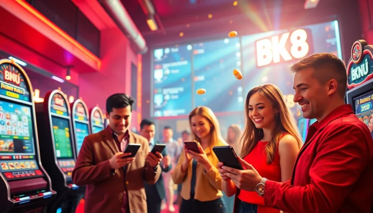 Captivating promotional banner for bk860s.com, showcasing vibrant gaming experiences in a modern online casino setting.