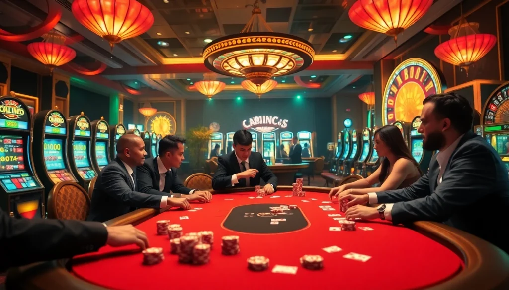 KJC XX88 players enjoying a thrilling poker game at a luxurious casino table