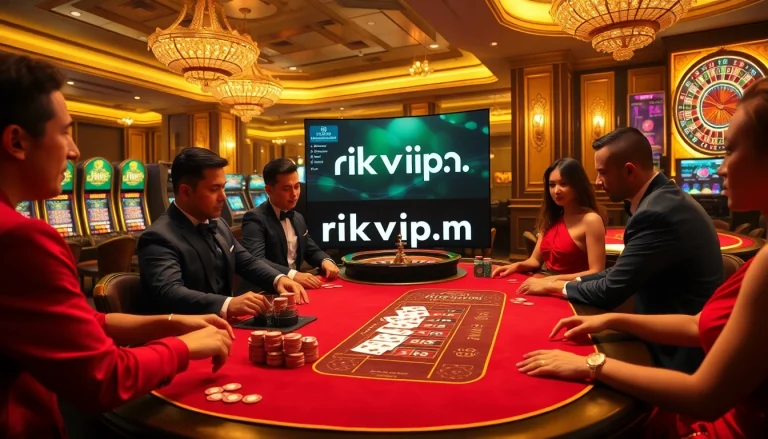 Engaged players at a luxurious gaming table, exploring options at https://rikvip.mx/ for high-stakes poker and roulette.
