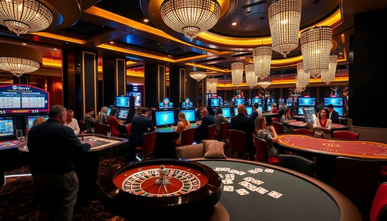 Experience the thrill of gambling at 88vv with vibrant casino tables and excited players.