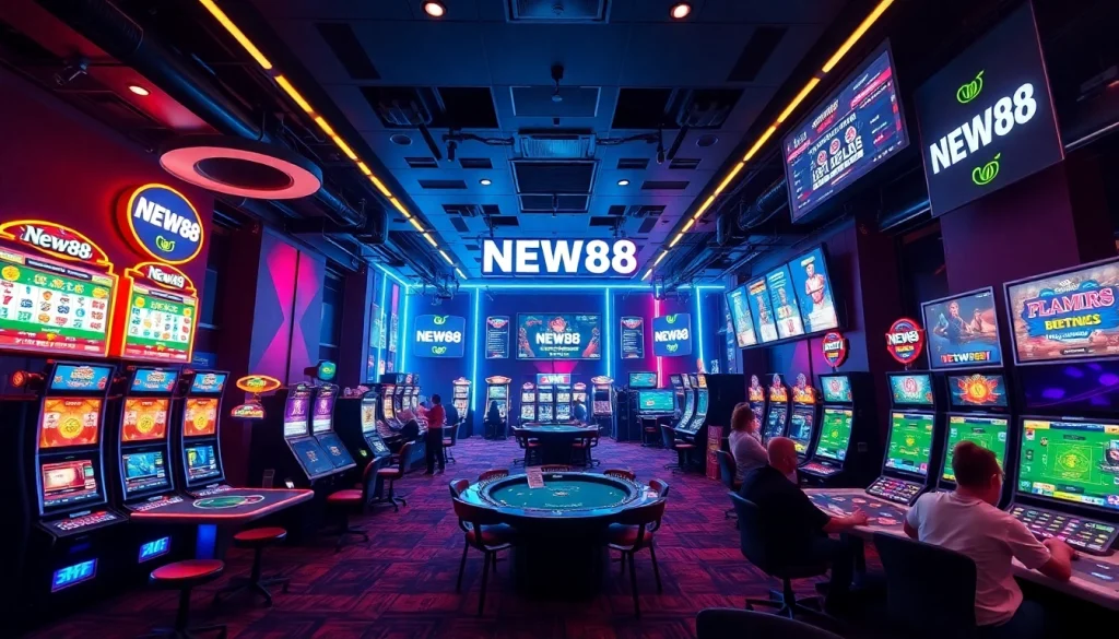 Discover exciting gaming experiences at new88pm.com with vibrant visuals of online casino games.