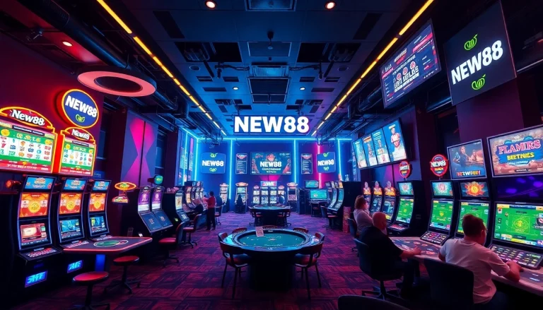 Discover exciting gaming experiences at new88pm.com with vibrant visuals of online casino games.