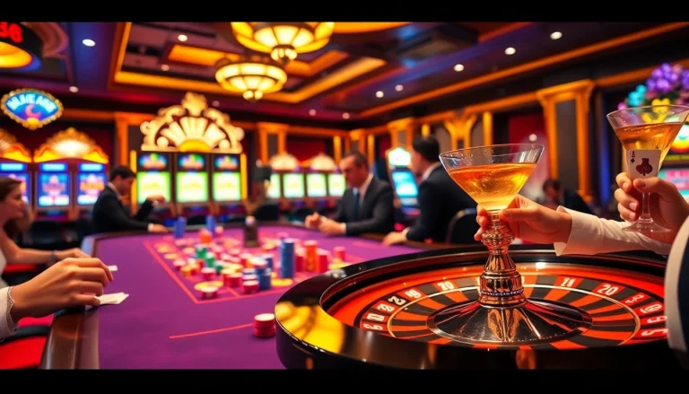 Experience nk88 gaming with vibrant casino tables, colorful poker chips, and a thrilling atmosphere.