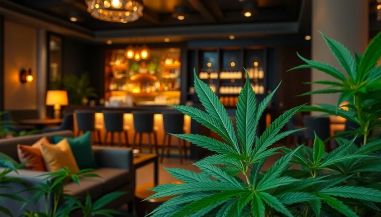 Clubs Cannabis Lloret De Mar: des plantes de cannabis luxuriantes dans un salon moderne et apaisant