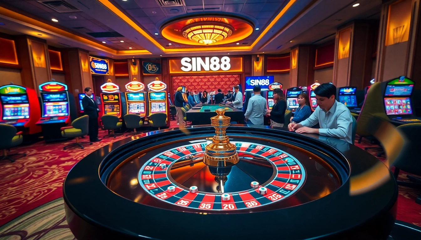 Engaged players at the SIN88 casino, experiencing thrilling betting action in a luxurious setting.