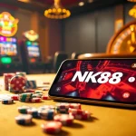 Experience the thrill of the NK88 app with vibrant online casino elements and poker action.