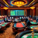 Nohu casino scene showcasing immersive gaming excitement with vibrant slot machines and poker players.