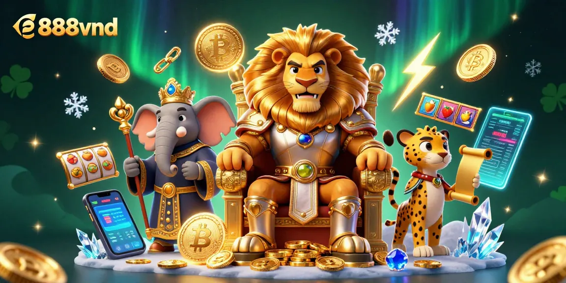 Experience exhilarating gaming at 888vnd with a fierce lion king and dynamic casino elements.