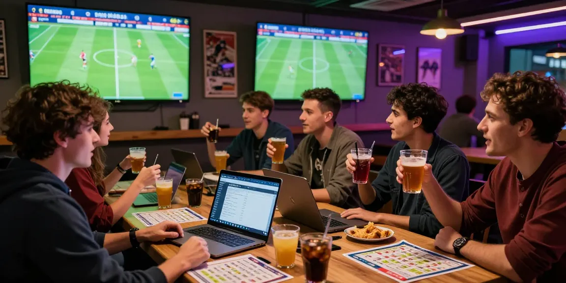 SBOBET soccer betting scene with friends enjoying a live match in a sports lounge